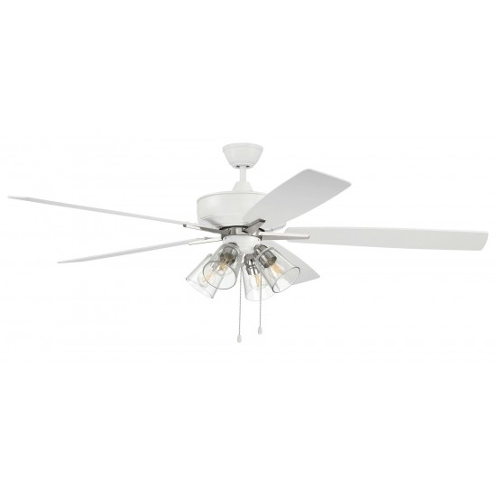 60" Super Pro Fan w/ Clear 4 Light Kit White/Nickel w/ rev White Oak Blades