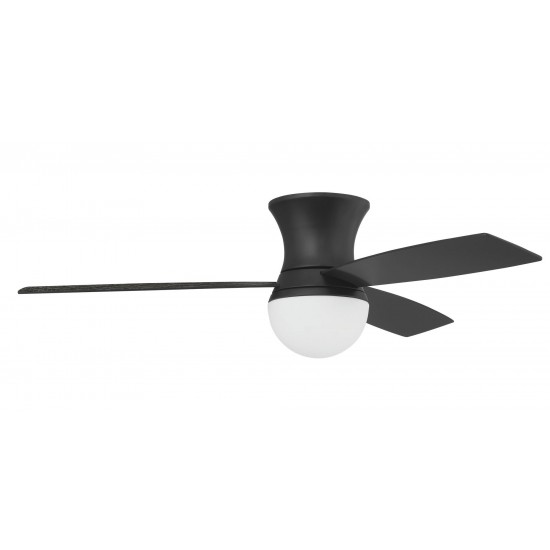 52" Daybreak Flushmount Ceiling Fan, black/Greywood Blades, WiFi Control