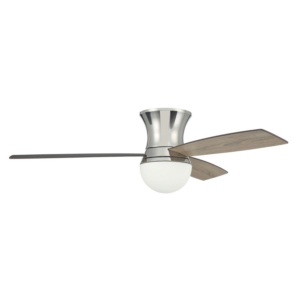 52" Daybreak Flush Ceiling Fan, Nickel w/ Drift/Greywood Blades, WiFi Control