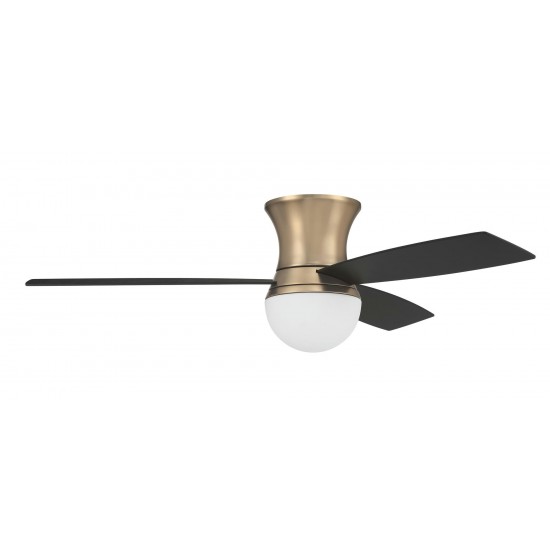 52" Daybreak Flush Ceiling Fan, Brass Finish, black Walnut Blades, WiFi Control