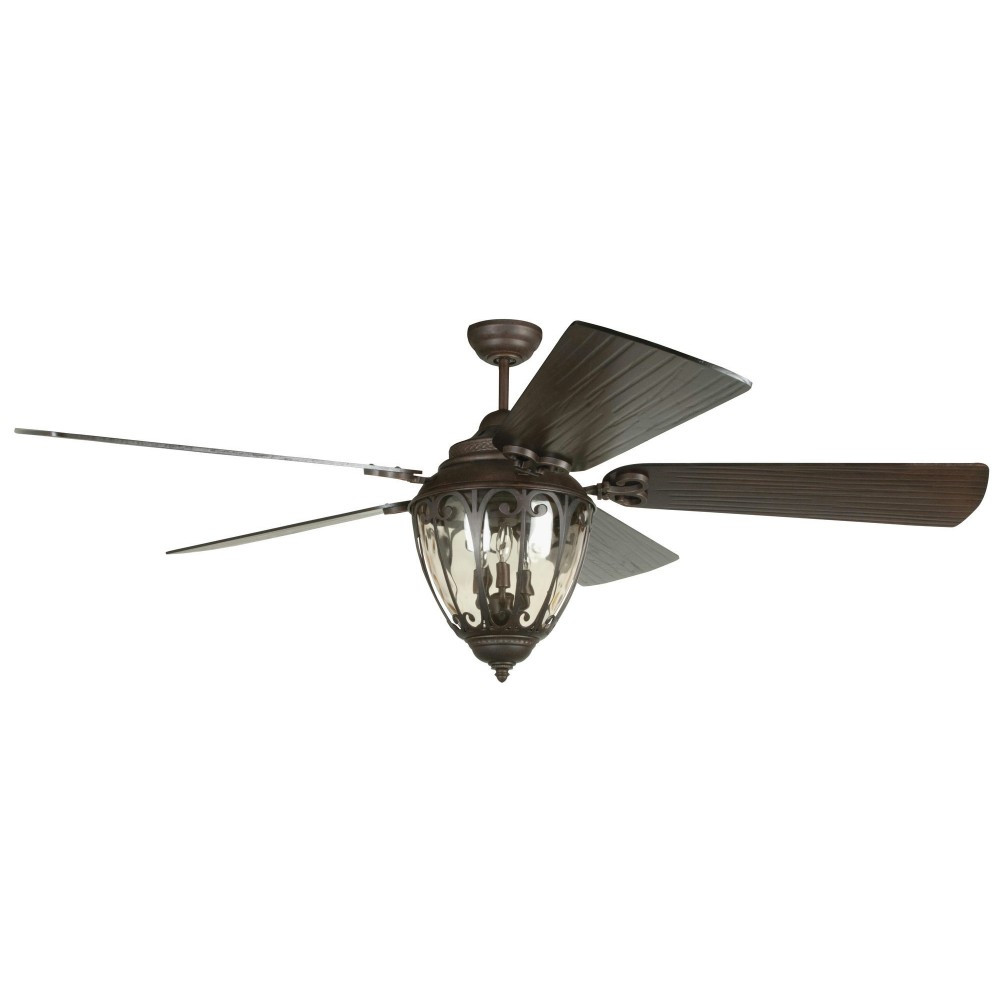 70" Olivier Ceiling Fan Aged Bronze w/ Carved Walnut Blades, B570P-WAL, Included