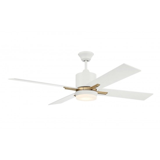 52" Teana Fan, White/Brass w/ White Blades, LED Light, Wall Control included