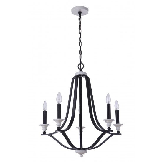 Esme 5 Light Chandelier, Flat Black/White