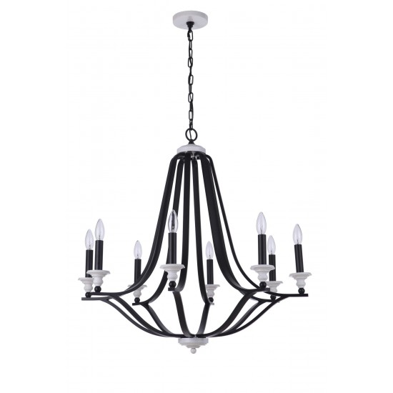 Esme 8 Light Chandelier, Flat Black/White