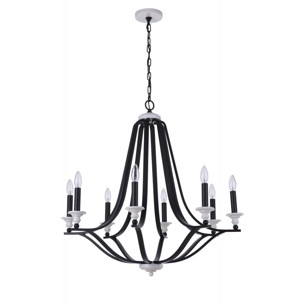 Esme 8 Light Chandelier, Flat Black/White