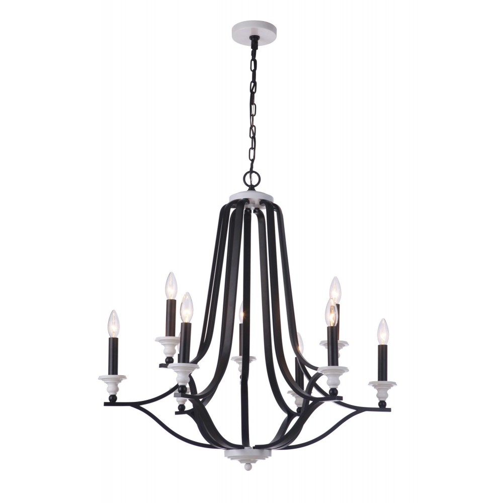 Esme 9 Light Chandelier, Flat Black, White