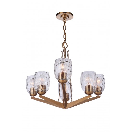 Guiding Star 6 Light Chandelier, Satin Brass