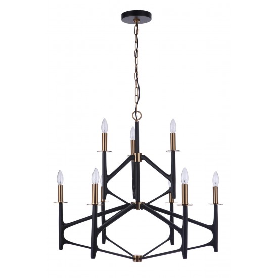 The Reserve 2-Tier 9 Light Chandelier - FBSB , Damp rated, black,Satin Brass