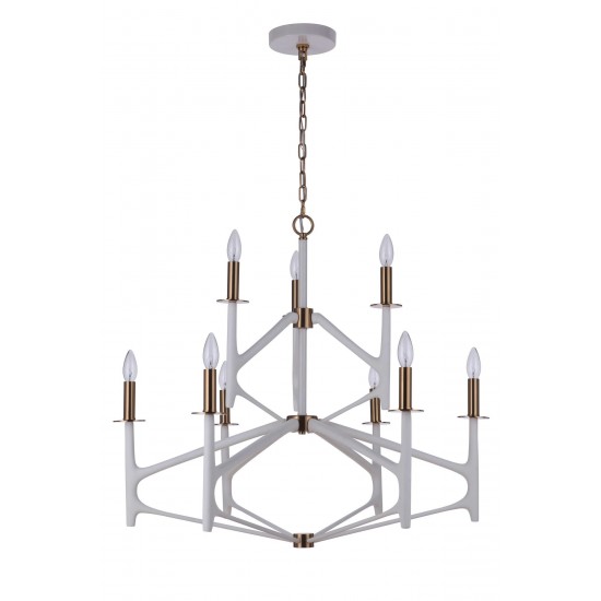 The Reserve 2-Tier 9 Light Chandelier - FBSB , Damp rated, Matte White , Brass