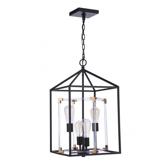 Aaron 4 Light Flat Black/Satin Brass with Acrylic Pendant, Chain Hung