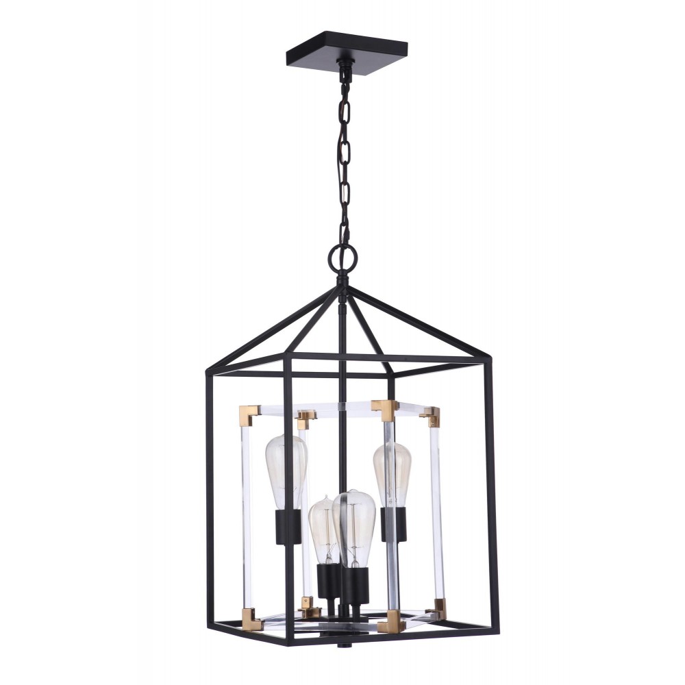 Aaron 4 Light Flat Black/Satin Brass with Acrylic Pendant, Chain Hung