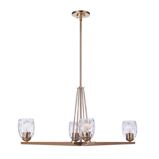 Guiding Star 4 Light Island Linear Chandelier , Satin Brass