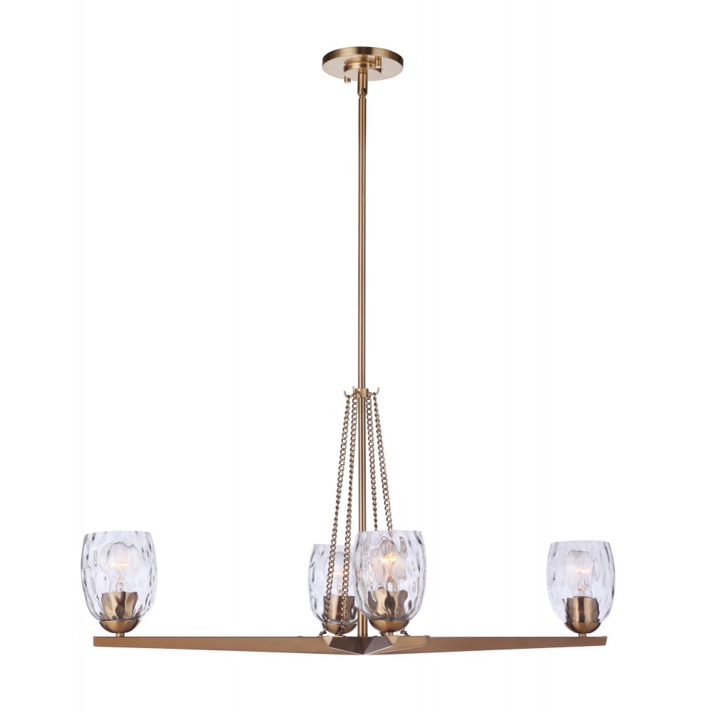 Guiding Star 4 Light Island Linear Chandelier , Satin Brass