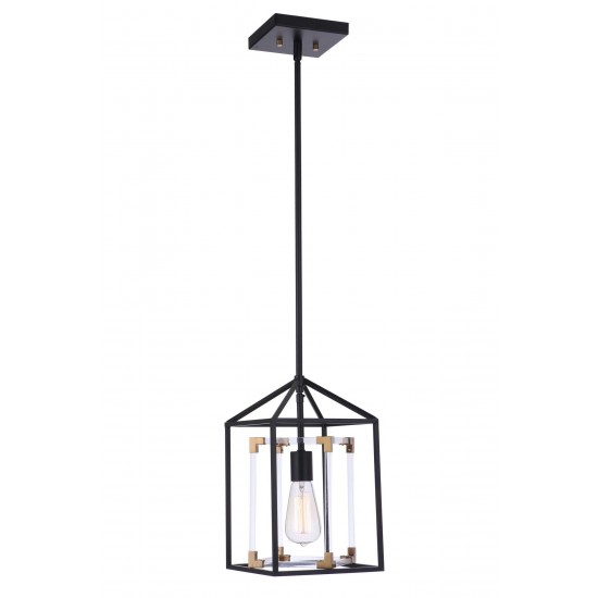 Aaron 1 Light Flat Black/Satin Brass with Acrylic Pendant, Rod Hung