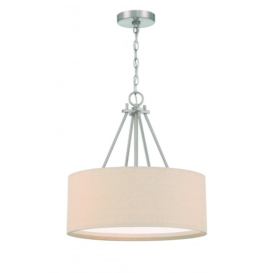 Duke 3 Light 18" Drum Shade Pendant, Brushed Polished Nickel