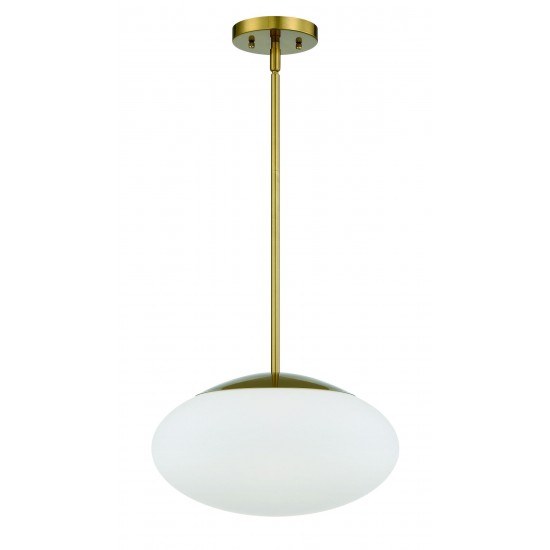 Gaze 14" White Frosted Glass Oval 1 Light Pendant Rod Hung - SB