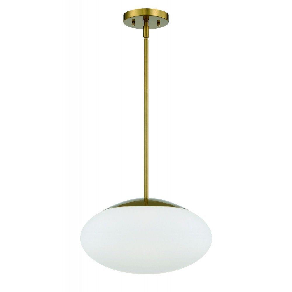 Gaze 14" White Frosted Glass Oval 1 Light Pendant Rod Hung - SB