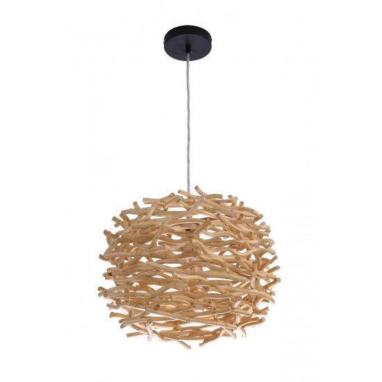 Natural Pendant 1 Light Natural Wood Woven Orb, 16.5" W x 11.88" H