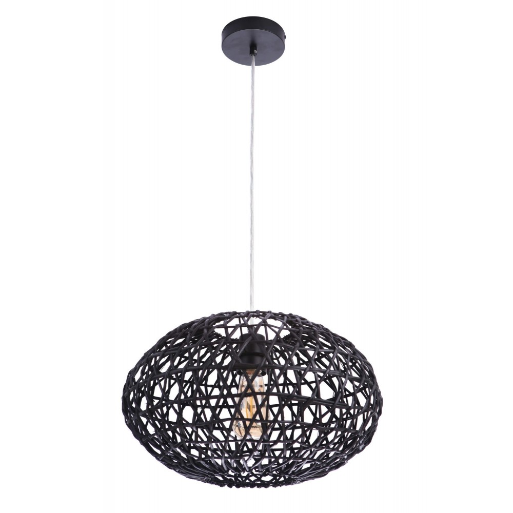 Natural Pendant 1 Light Woven Black Rattan Orb, 16.5" W x 10.25" H