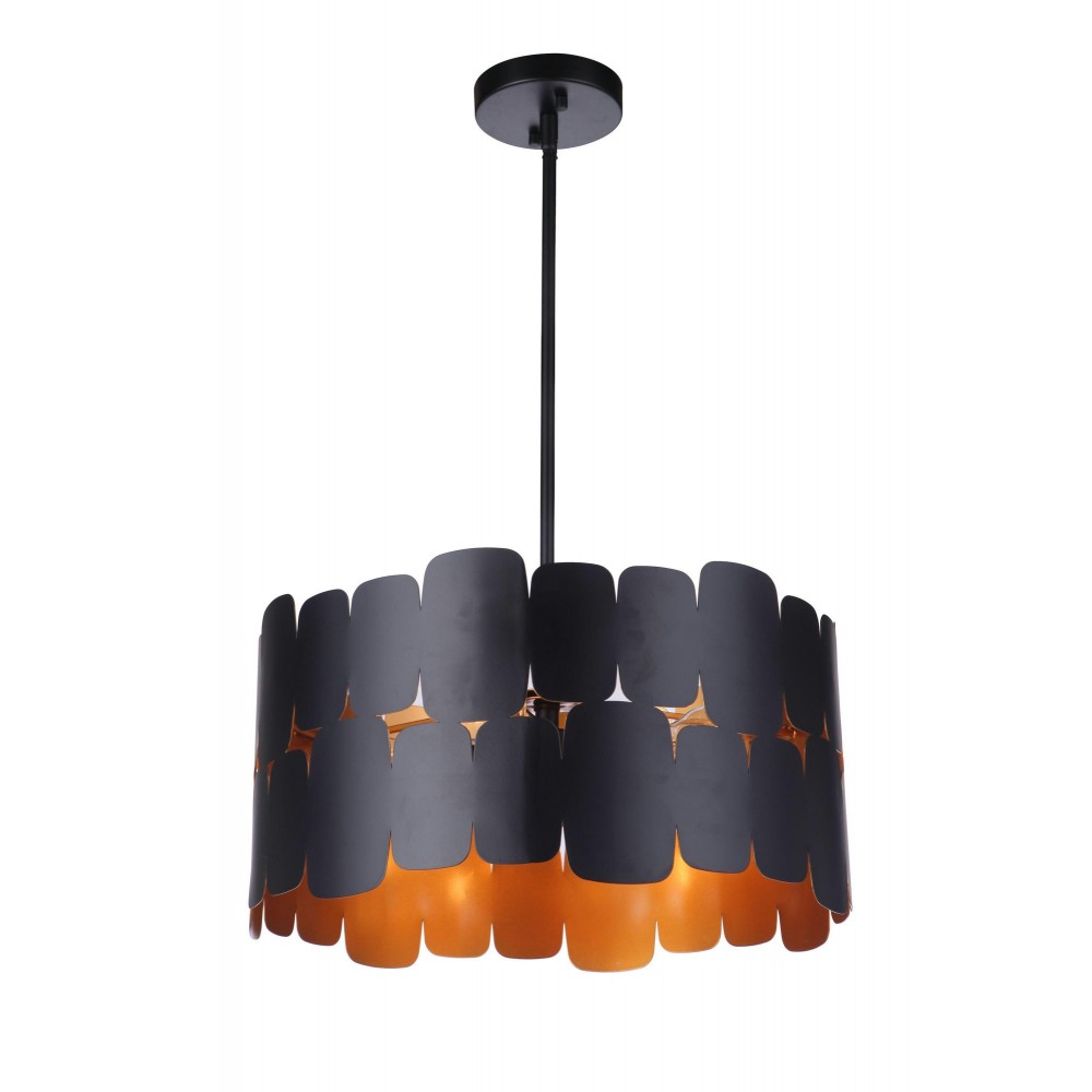 Sabrina 4 Light Pendant, Flat Black / Gold Luster, Damp Rated