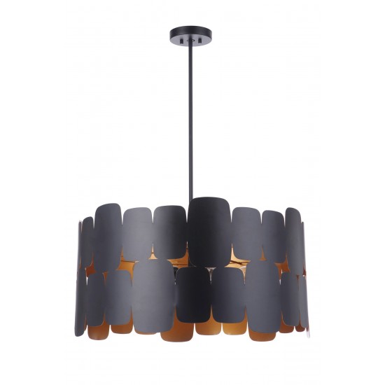 Sabrina 5 Light Pendant, Flat Black / Gold Luster, Damp Rated