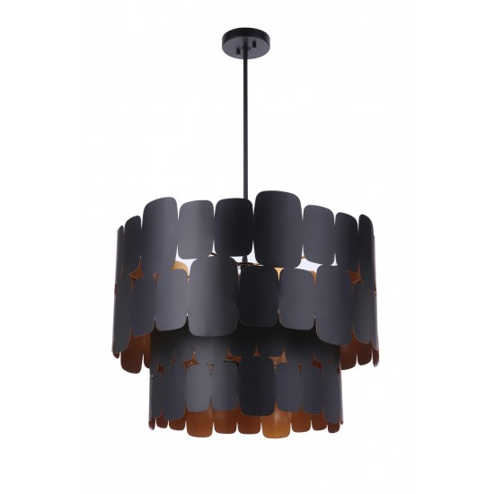 Sabrina 9 Light Pendant, Flat Black / Gold Luster, Damp Rated