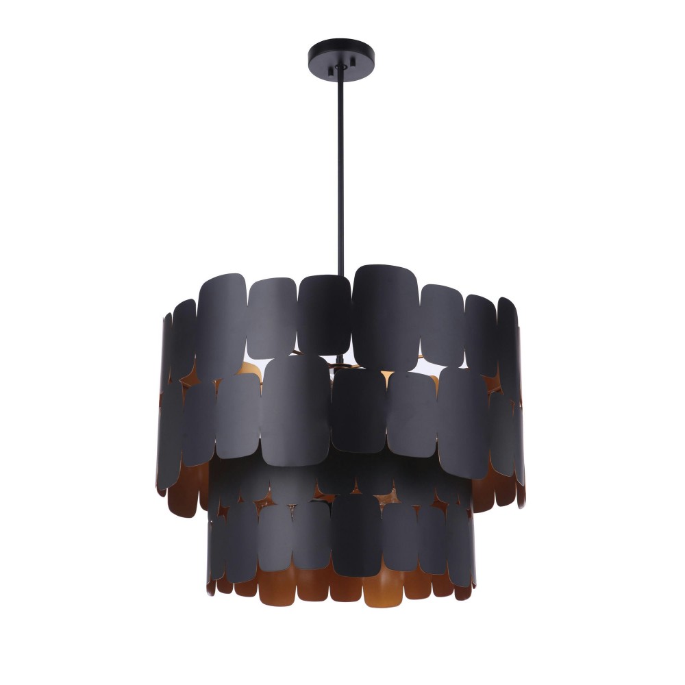 Sabrina 9 Light Pendant, Flat Black / Gold Luster, Damp Rated