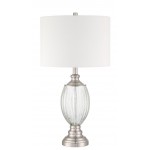 Table Lamp 1 Light Clear Glass with Brushed Polished Nickel Base, Shade, Indoor