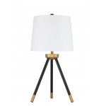 Table Lamp 1 Light Tripod with Shade, Painted Black and Gold, Indoor