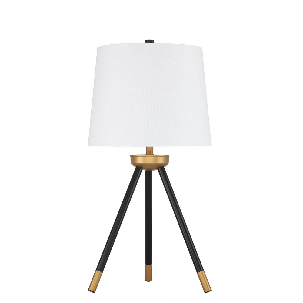 Table Lamp 1 Light Tripod with Shade, Painted Black and Gold, Indoor