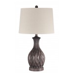 Table Lamp 1 Light Carved Painted Brown Base with Shade, Indoor