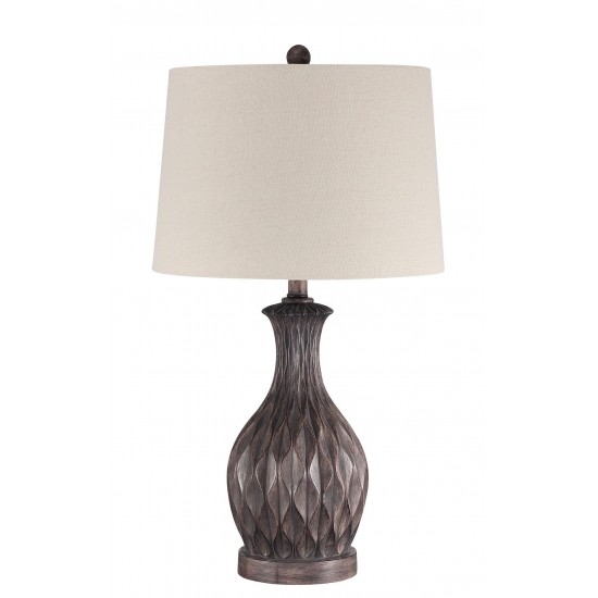 Table Lamp 1 Light Carved Painted Brown Base with Shade, Indoor