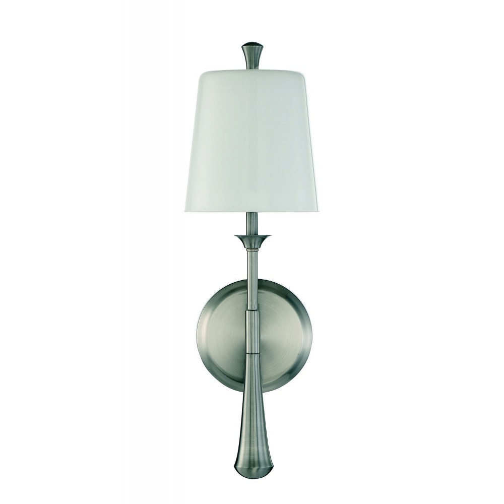 Palmer 1 Light Sconce with Frosted Opal Glass Shade - BNK , Damp rated