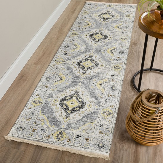 Indoor/Outdoor Marbella MB1 Grey Washable 2'3" x 10' Runner Rug