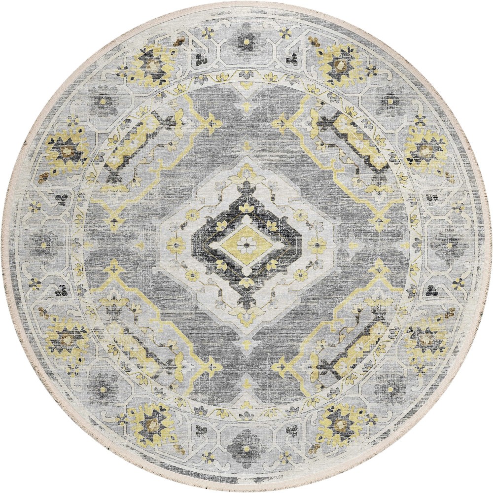 Indoor/Outdoor Marbella MB1 Grey Washable 4' x 4' Round Rug