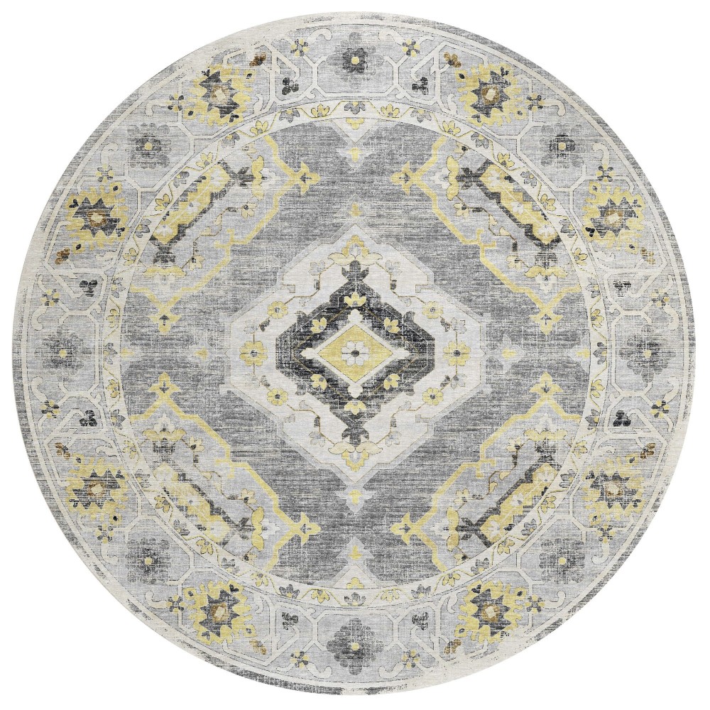 Indoor/Outdoor Marbella MB1 Grey Washable 8' x 8' Round Rug