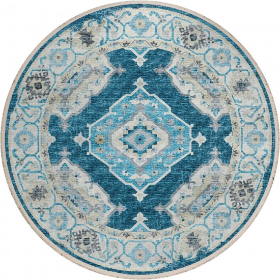 Indoor/Outdoor Marbella MB1 Indigo Washable 10' x 10' Round Rug