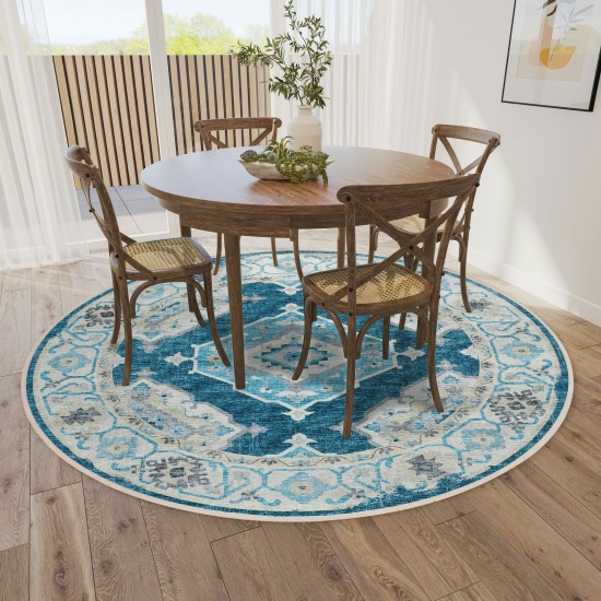 Indoor/Outdoor Marbella MB1 Indigo Washable 10' x 10' Round Rug