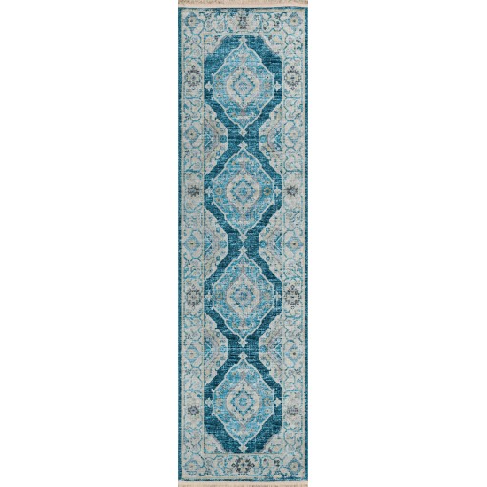 Indoor/Outdoor Marbella MB1 Indigo Washable 2'3" x 10' Runner Rug