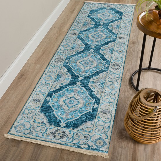 Indoor/Outdoor Marbella MB1 Indigo Washable 2'3" x 10' Runner Rug