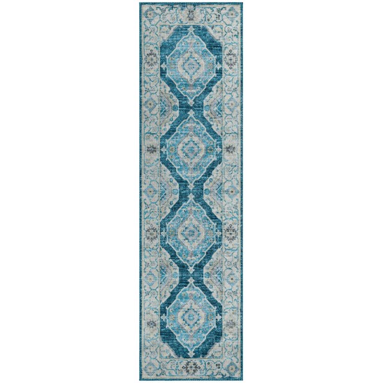 Indoor/Outdoor Marbella MB1 Indigo Washable 2'3" x 7'6" Runner Rug