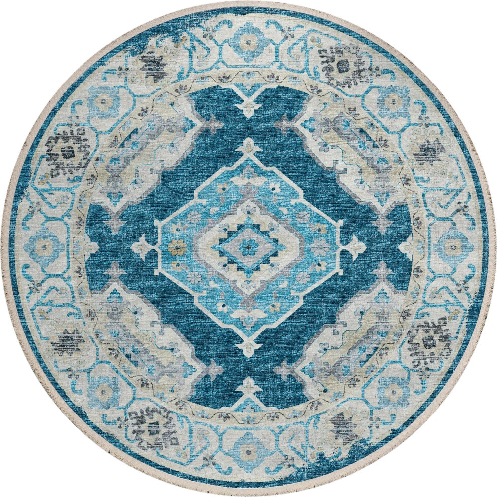 Indoor/Outdoor Marbella MB1 Indigo Washable 4' x 4' Round Rug