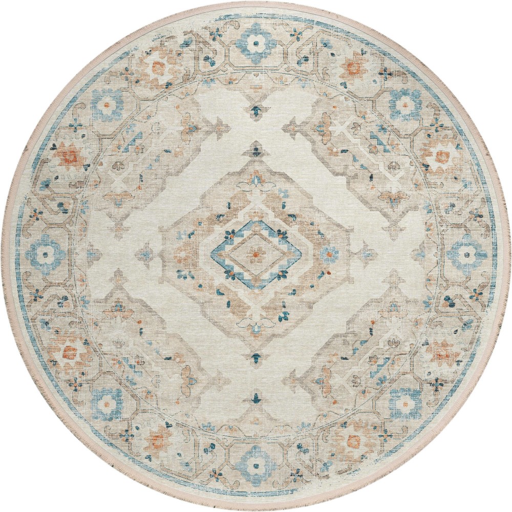 Indoor/Outdoor Marbella MB1 Ivory Washable 10' x 10' Round Rug