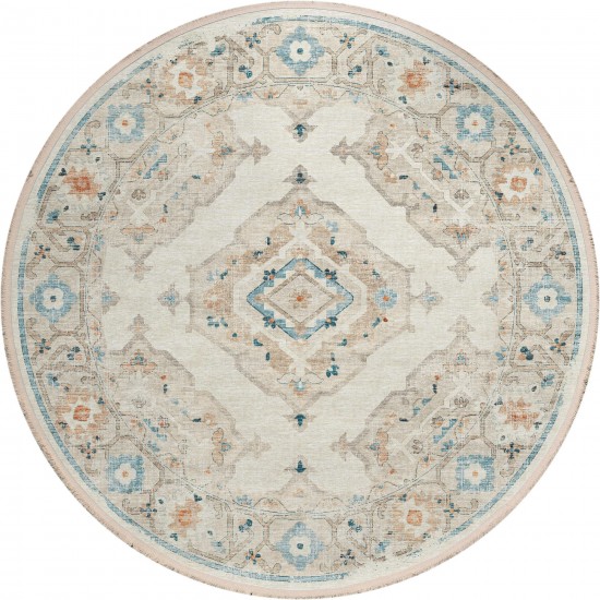 Indoor/Outdoor Marbella MB1 Ivory Washable 4' x 4' Round Rug