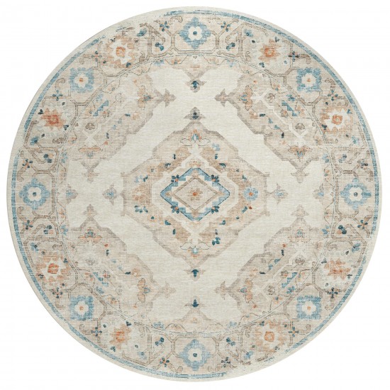 Indoor/Outdoor Marbella MB1 Ivory Washable 8' x 8' Round Rug