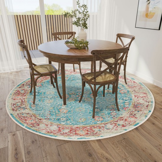 Indoor/Outdoor Marbella MB2 Mediterranean Washable 10' x 10' Round Rug