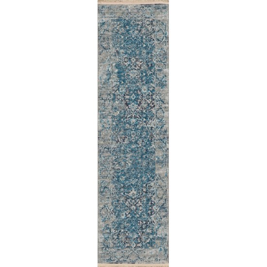 Indoor/Outdoor Marbella MB2 Navy Washable 2'3" x 12' Runner Rug