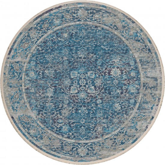 Indoor/Outdoor Marbella MB2 Navy Washable 4' x 4' Round Rug