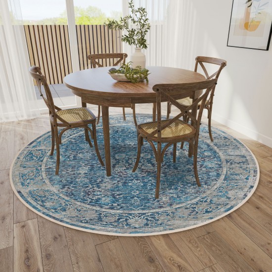 Indoor/Outdoor Marbella MB2 Navy Washable 4' x 4' Round Rug