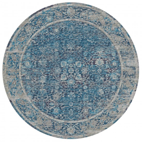 Indoor/Outdoor Marbella MB2 Navy Washable 8' x 8' Round Rug